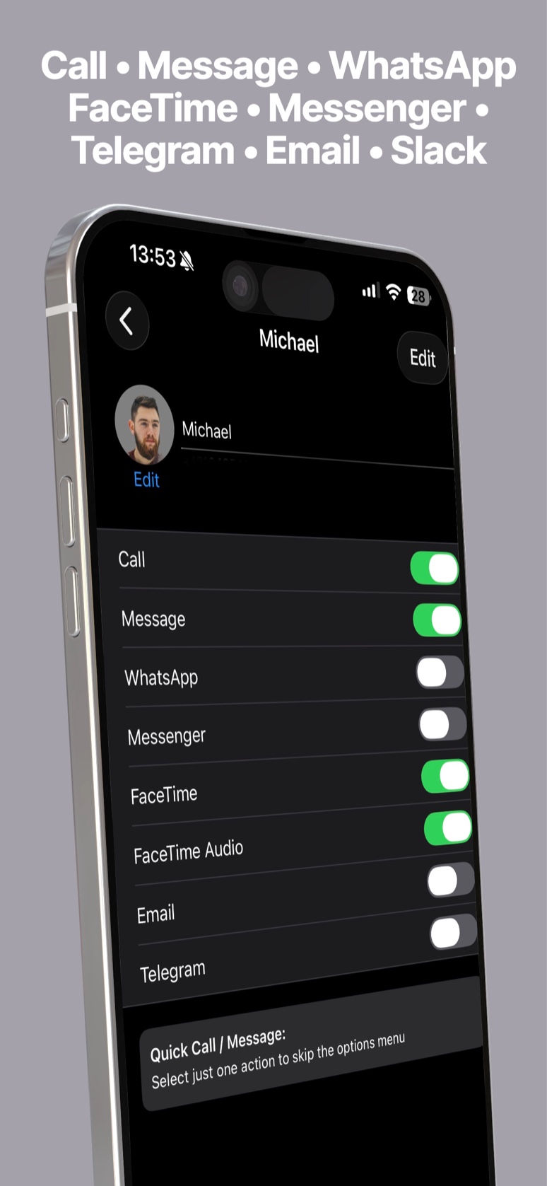 Favorites Widget Pro action settings for a favorite contact